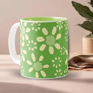 Grüne Daisy-Blumen-Aquarellmuster Zweifarbige Tasse