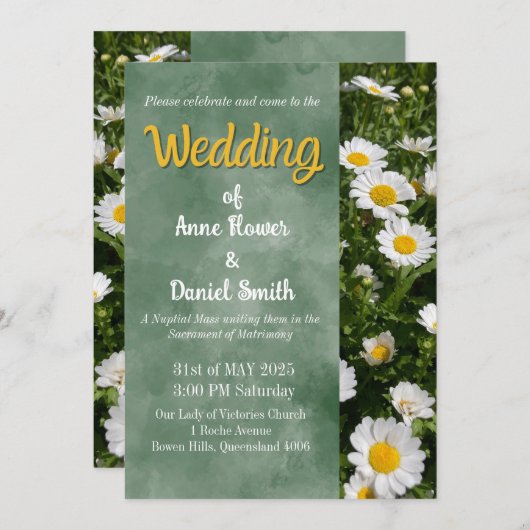 Grüne Daisy Katholische Hochzeit Einladung (Vorne/Hinten)