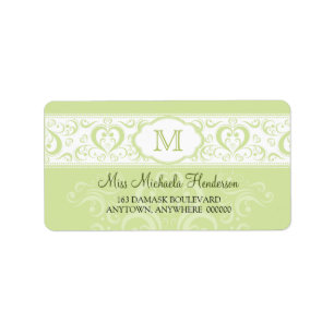 Grüne Damast-Monogramm-Adresse Adressaufkleber