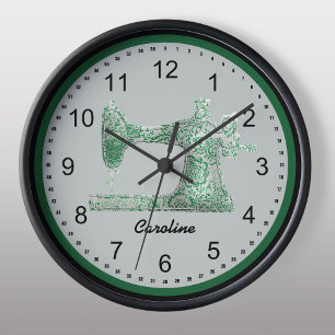 Grüne Damast-Nähmaschinen-Wanduhr Große Wanduhr