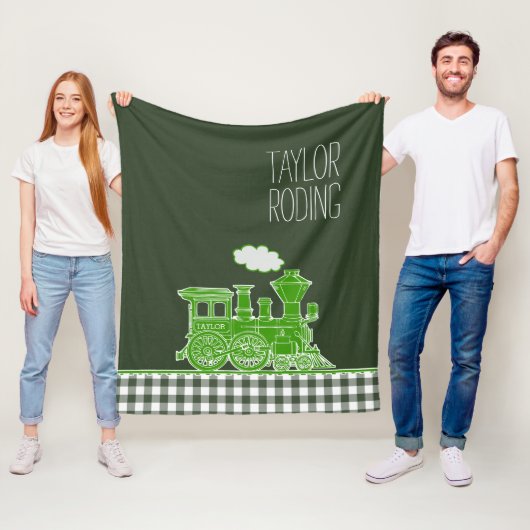 Grüne dampfende Dampfzug-Whimsy-Grafik Fleecedecke (Beispiel)
