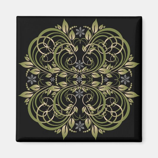 Grüne dekorative Blumenmuster Magnet (Vorne)