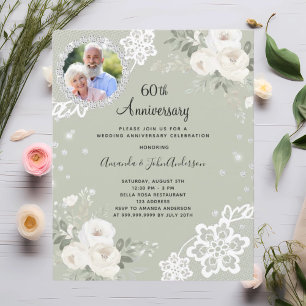 Grüne Diamantenfloralen 60. Hochzeitseinladung