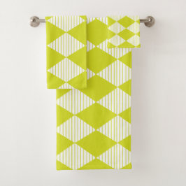 Grüne Diamantstreifen Badhandtuch Set