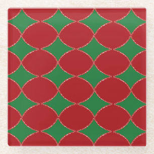 Grüne Diamantsymbole auf Rot Glasuntersetzer