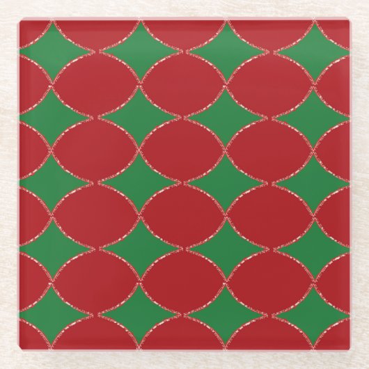 Grüne Diamantsymbole auf Rot Glasuntersetzer (Vorderseite)