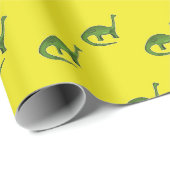 Grüne Dinosaurier auf gelbem Muster Geschenkpapier (Rolleneckpunkt)