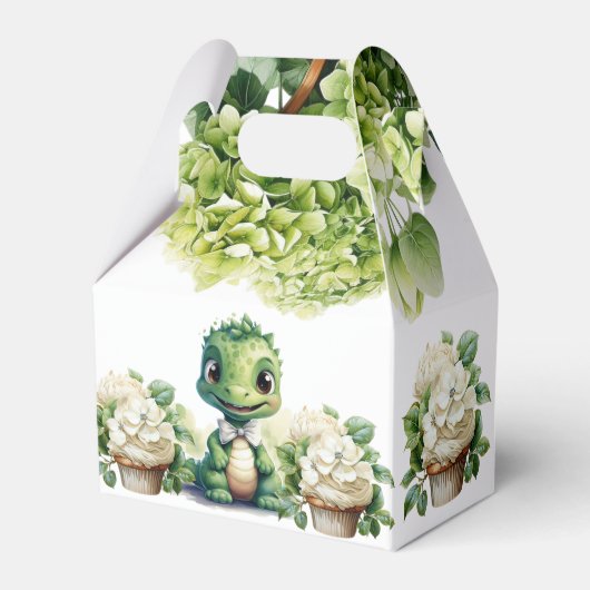 Grüne Dinosaurier Blumengeschlecht Neutrale Babydu Geschenkschachtel (Rückseite)