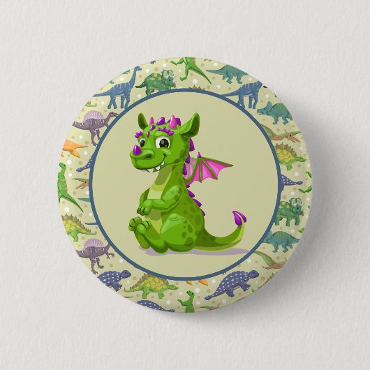 Grüne Dinosaurier Button (Vorderseite)
