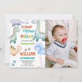 Grüne Dinosaurier Geburtstagseinladungen mit Foto Einladung (Vorderseite)