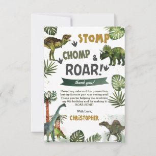 Grüne Dinosaurier Geburtstagsparty Stomp Chomp Roa Dankeskarte