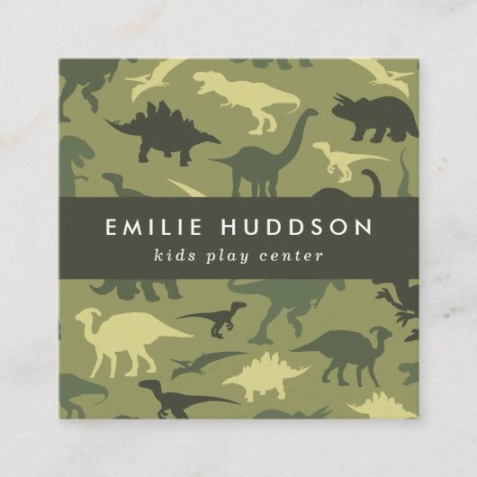 Grüne Dinosaurier, Kinderspielzentrum, Aktivitätsz Quadratische Visitenkarte (Vorderseite)