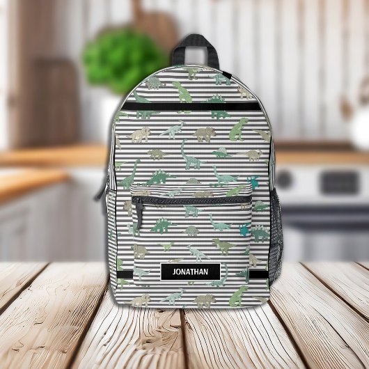 Grüne Dinosaurier mit schwarzen und weißen Streife Bedruckter Rucksack