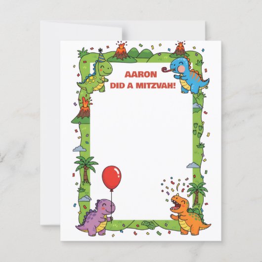 Grüne Dinosaurier Themed Angepasste Name Mitzvah H (Vorderseite)