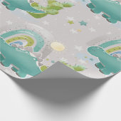Grüne Dinosaurier und Regenbogen Babydusche Muster Geschenkpapier (Ecke)