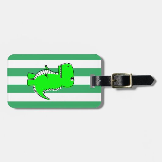 Grüne Dinosaurier Weiße grüne Streifen Gepäckanhänger (Vorderseite horizontal)