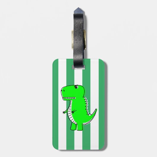 Grüne Dinosaurier Weiße grüne Streifen Gepäckanhänger (Rückseite vertikal)