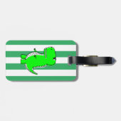 Grüne Dinosaurier Weiße grüne Streifen Gepäckanhänger (Rückseite horizontal)