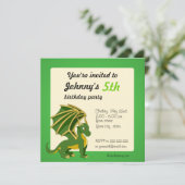 Grüne Drache Cartoon Geburtstagsausdrucke Einladung (Stehend Vorderseite)