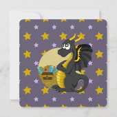 Grüne Drache Cartoon Geburtstagsausdrucke Einladung (Rückseite)