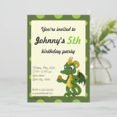 Grüne Drache Cartoon Geburtstagsausdrucke Einladung (Stehend Vorderseite)