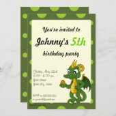 Grüne Drache Cartoon Geburtstagsausdrucke Einladung (Vorne/Hinten)