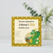Grüne Drache Cartoon Geburtstagsausdrucke Einladung (Stehend Vorderseite)