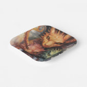 Grüne Drachen in Rot-Orange Pappteller (Gewinkelt)