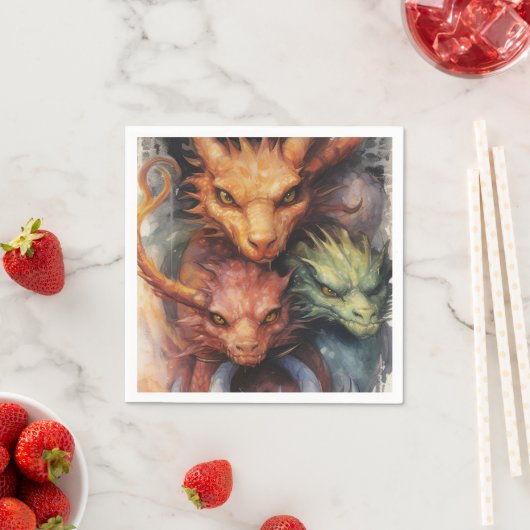 Grüne Drachen in Rot-Orange Serviette (Beispiel)