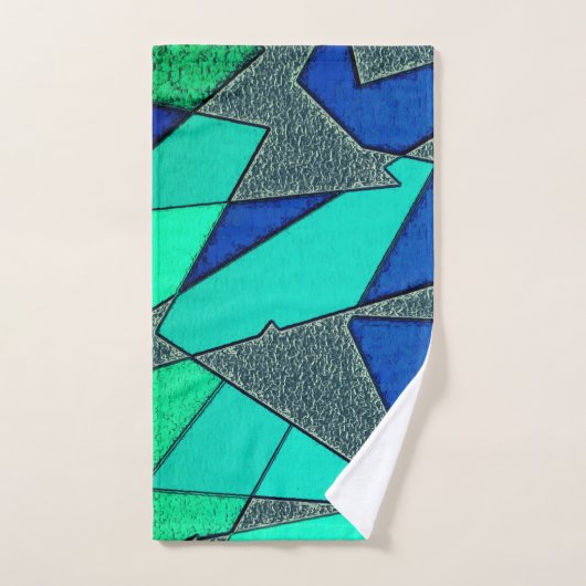 Grüne dreieckige Ausschnitte auf blauem Hintergrun Badhandtuch Set (Handtuch)