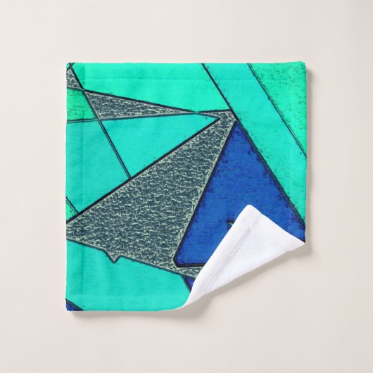 Grüne dreieckige Ausschnitte auf blauem Hintergrun Badhandtuch Set (Waschlappen)