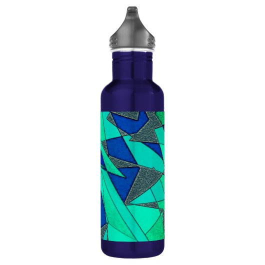 Grüne dreieckige Ausschnitte auf blauem Hintergrun Edelstahlflasche (Rechts)