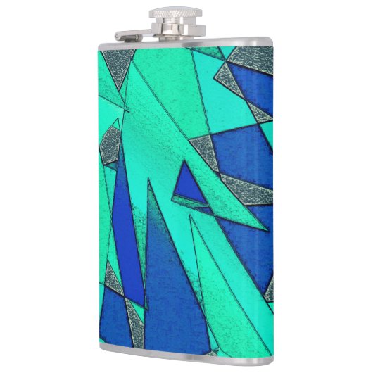 Grüne dreieckige Ausschnitte auf blauem Hintergrun Flachmann (Links)