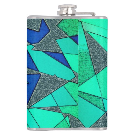 Grüne dreieckige Ausschnitte auf blauem Hintergrun Flachmann (Rückseite)