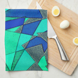 Grüne dreieckige Ausschnitte auf blauem Hintergrun Geschirrtuch