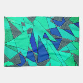 Grüne dreieckige Ausschnitte auf blauem Hintergrun Geschirrtuch (Horizontal)