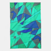 Grüne dreieckige Ausschnitte auf blauem Hintergrun Geschirrtuch (Vertikal)