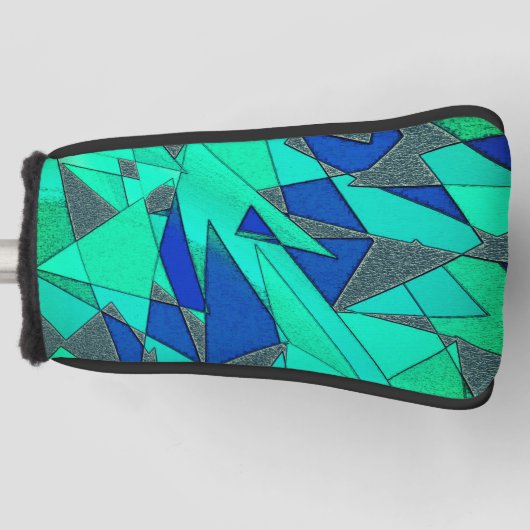 Grüne dreieckige Ausschnitte auf blauem Hintergrun Golf Headcover (Vorderseite)