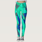 Grüne dreieckige Ausschnitte auf blauem Hintergrun Leggings (Vorderseite)