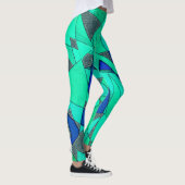 Grüne dreieckige Ausschnitte auf blauem Hintergrun Leggings (Rechts)