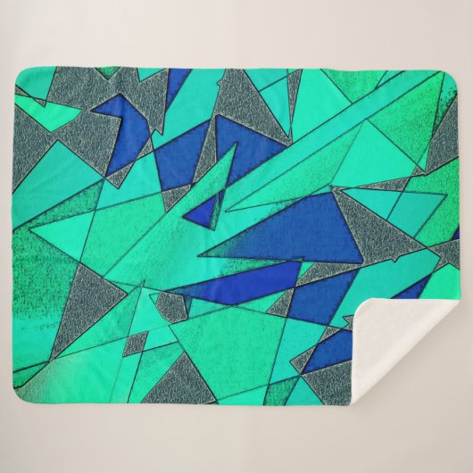 Grüne dreieckige Ausschnitte auf blauem Hintergrun Sherpadecke (Vorderseite (Horizontal))