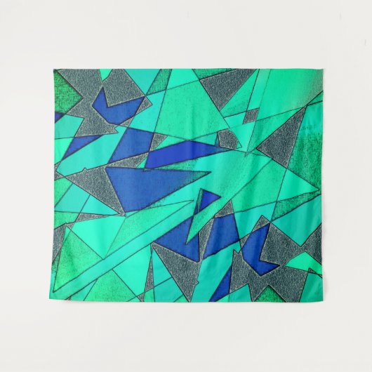 Grüne dreieckige Ausschnitte auf blauem Hintergrun Wandteppich (Vorderseite (Horizontal))