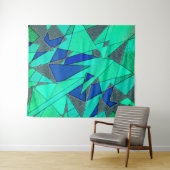 Grüne dreieckige Ausschnitte auf blauem Hintergrun Wandteppich (Beispiel (Horizontal))