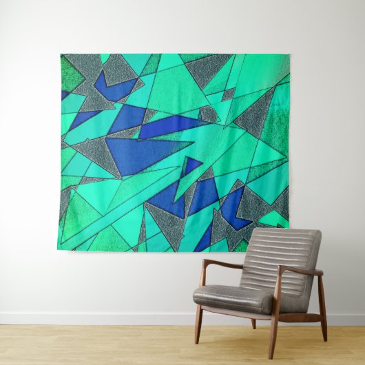 Grüne dreieckige Ausschnitte auf blauem Hintergrun Wandteppich (Beispiel (Horizontal))