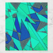 Grüne dreieckige Ausschnitte auf blauem Hintergrun Weinetikett (Einzelnes Label)