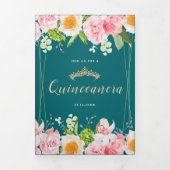 Grüne Dreifachblüte Quinceanera Einladung (Cover)