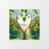 Grüne Dreifache Aufnahme von Hochzeitsfotos Dreifach Gefaltete Einladung (Cover)