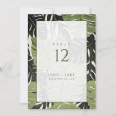Grüne Dschungel-Blätter, kühne und moderne Tischnu Einladung (Vorderseite)
