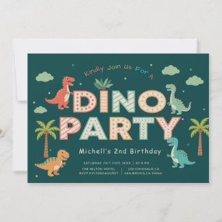 Grüne Dschungel-Dino-Party-Dinosaurier 2. Geburtst Einladung