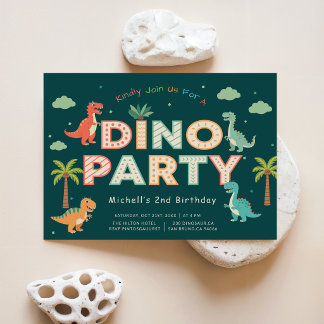Grüne Dschungel-Dino-Party-Dinosaurier 2. Geburtst Einladung